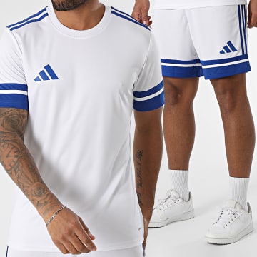 Adidas Sportswear - Ensemble Tee Shirt Et Short Jogging A Bandes SQUA25 Jersey JG5827 JH3409 Blanc Bleu Roi
